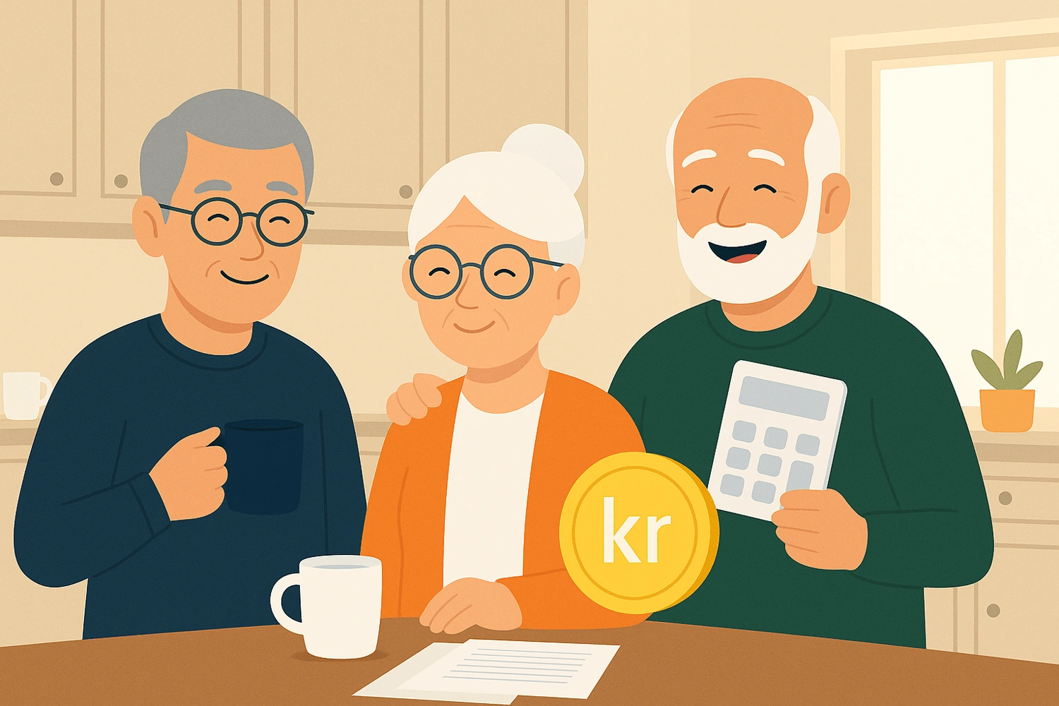 ChatGPT-Image-3.-okt.-2025-18.29.20-ezgif.com-jpg-to-webp-converter Seniorer nyder morgenkaffe i køkkenet – symbol på pension og økonomisk tryghed i Danmark.