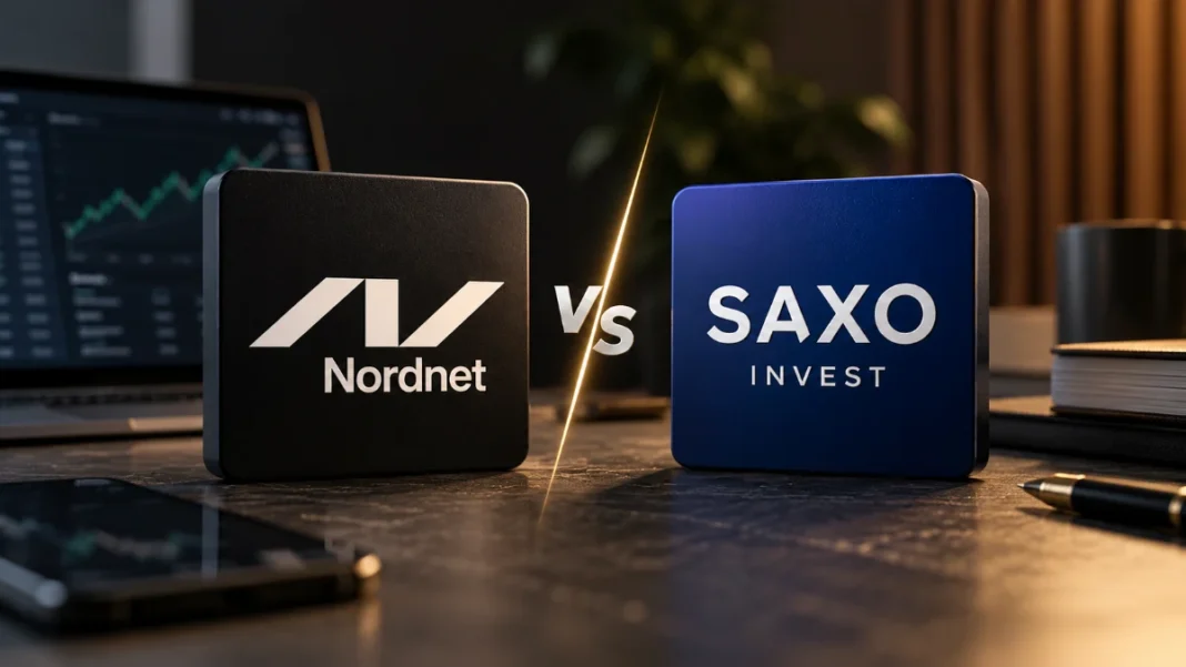 Nordnet vs Saxo_ Investeringsplatforme (1) Nordnet vs Saxo Bank: Logoerne for de to investeringsplatforme side om side