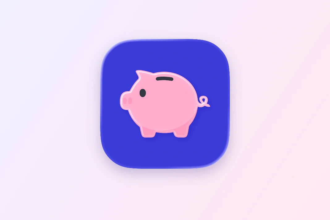 Penge anmeldelse Penge budgetapp logo med lyserød sparegris